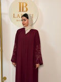 Abaya with Embroidered Sleeves - Burgundy