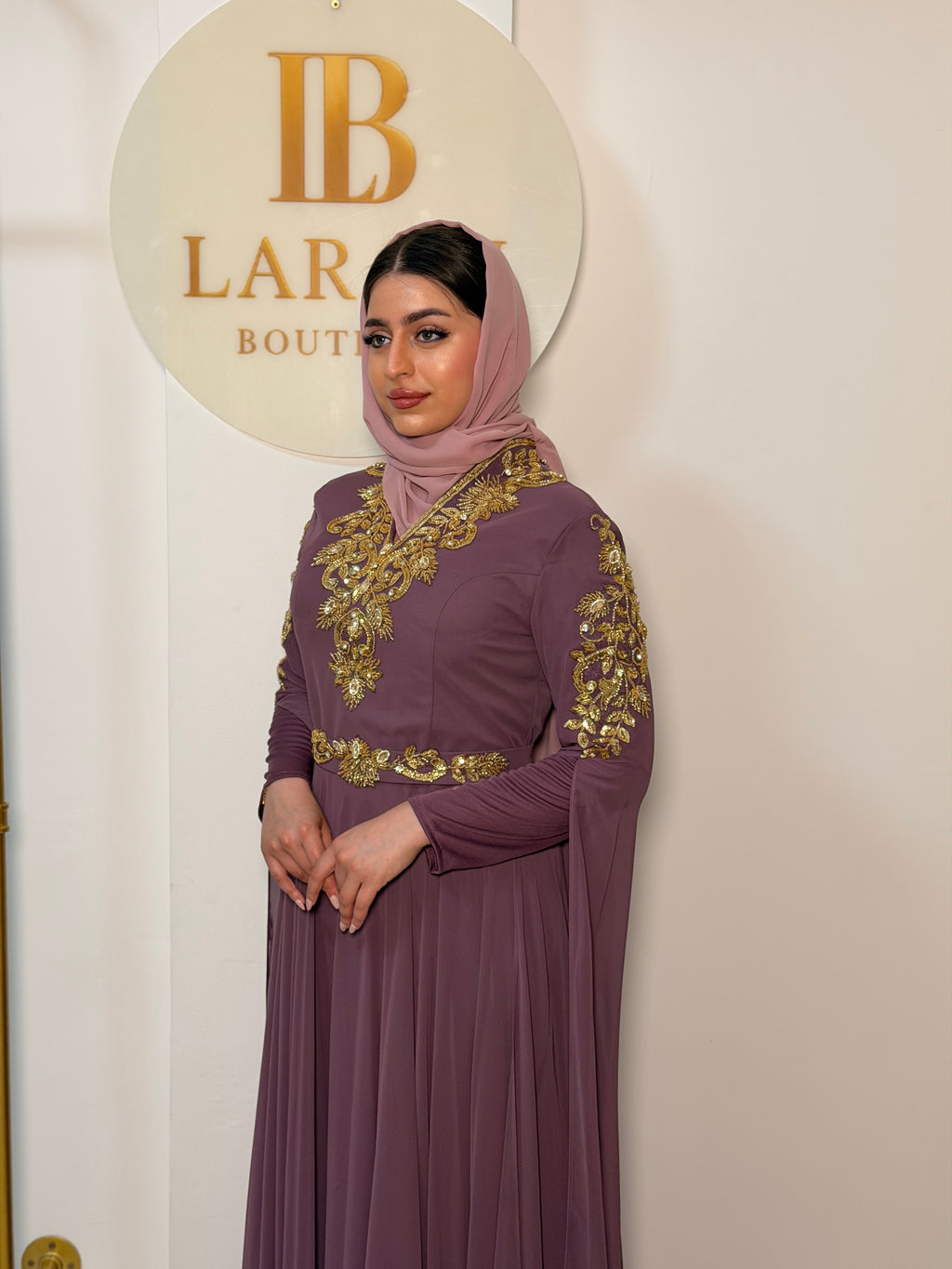 Caftan with Golden Embroidery - Dusty Mauve
