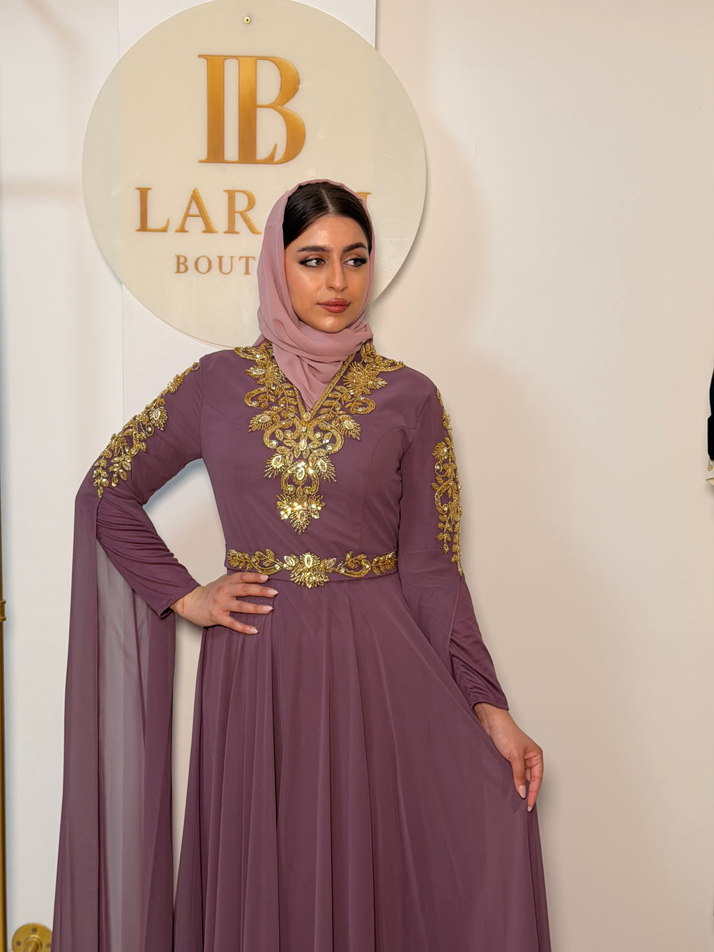 Caftan with Golden Embroidery - Dusty Mauve