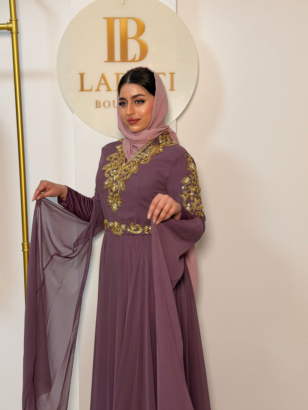 Caftan with Golden Embroidery - Dusty Mauve