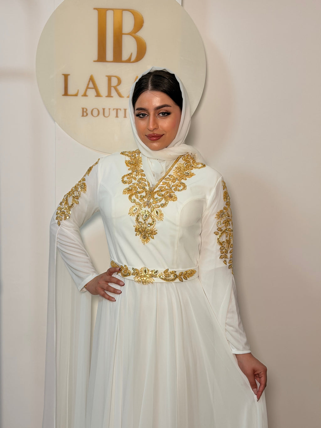 Caftan with Golden Embroidery - White