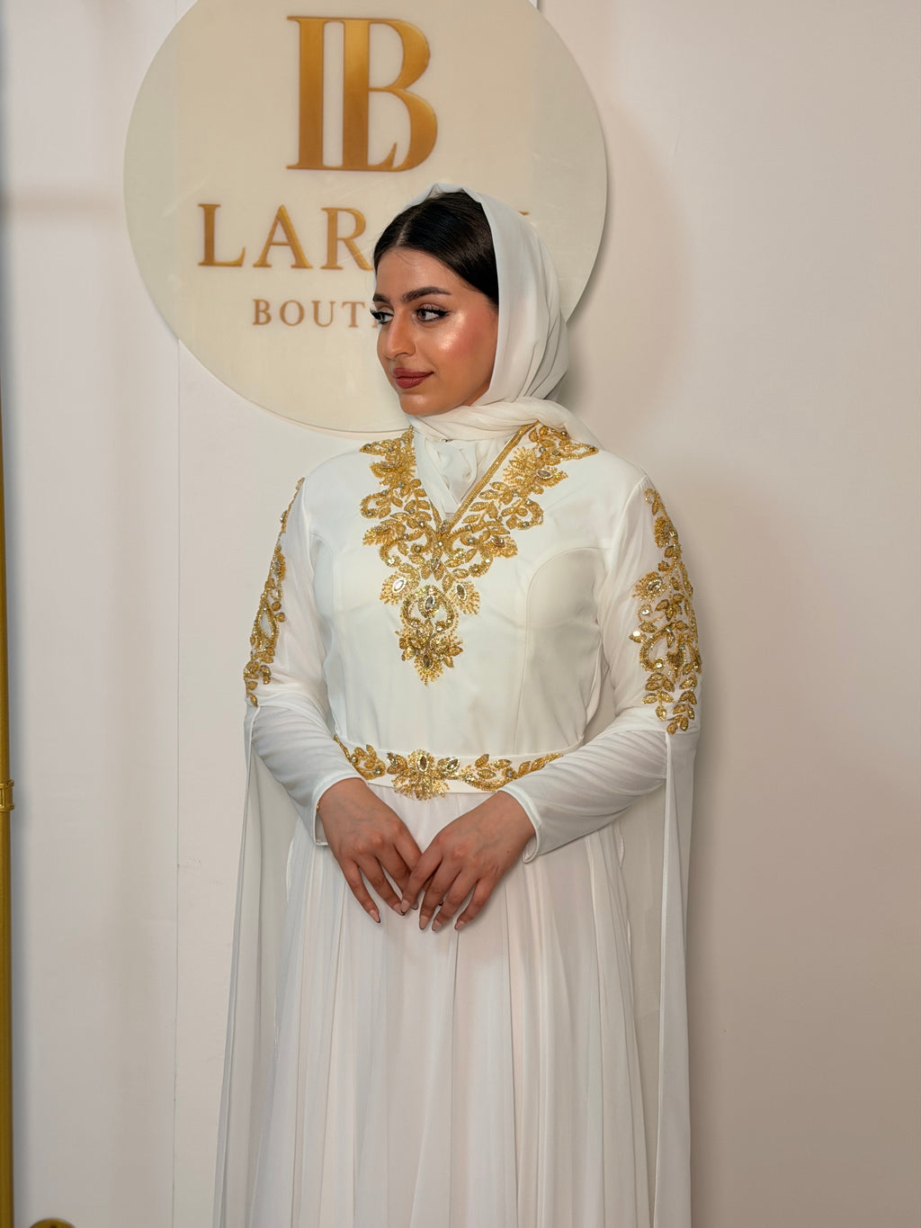 Caftan with Golden Embroidery - White