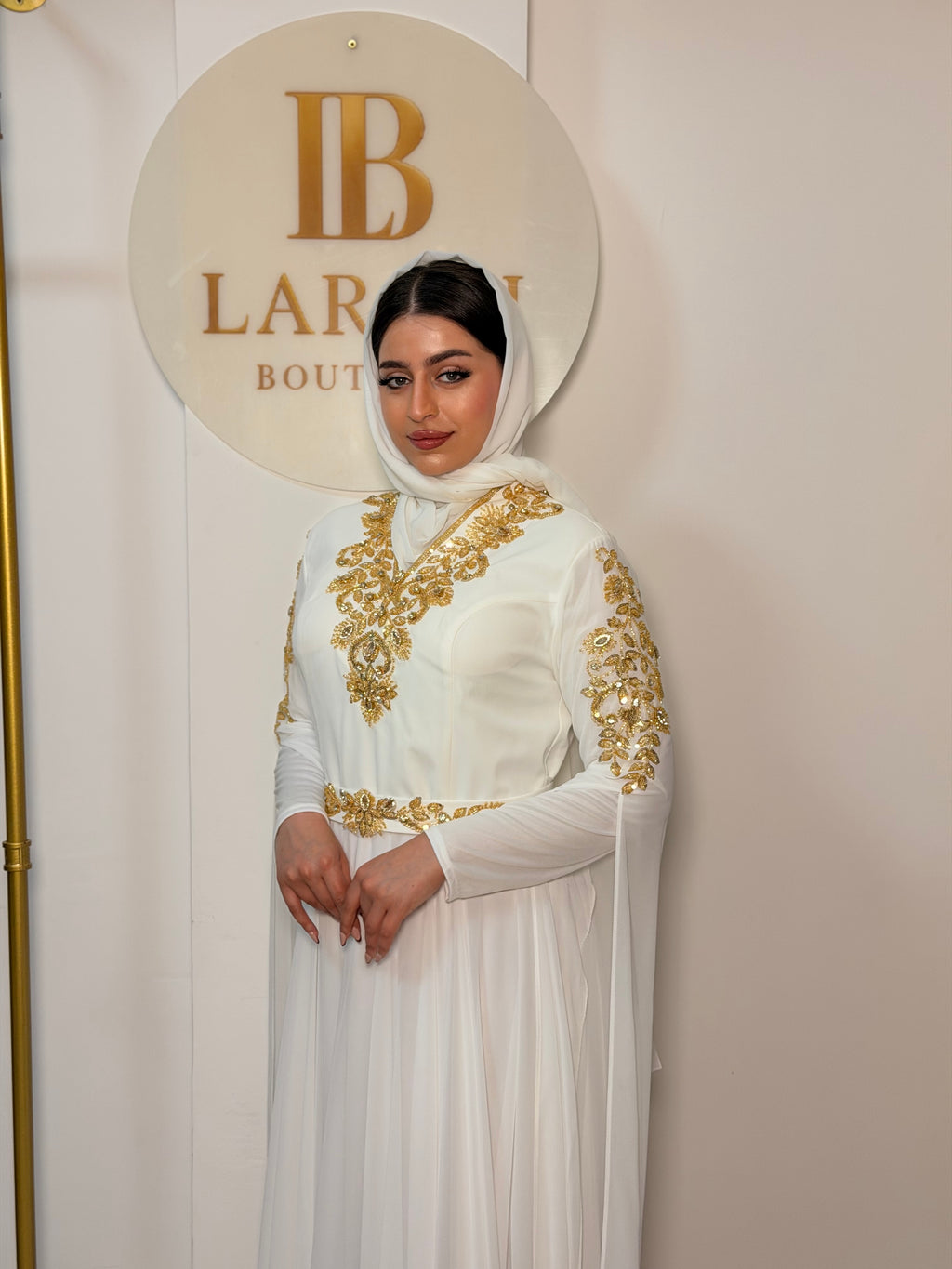 Caftan with Golden Embroidery - White