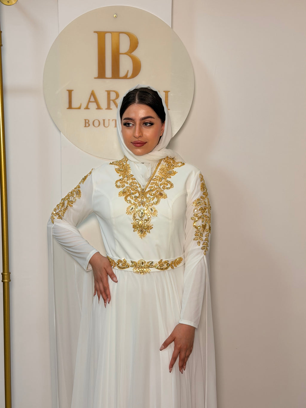 Caftan with Golden Embroidery - White
