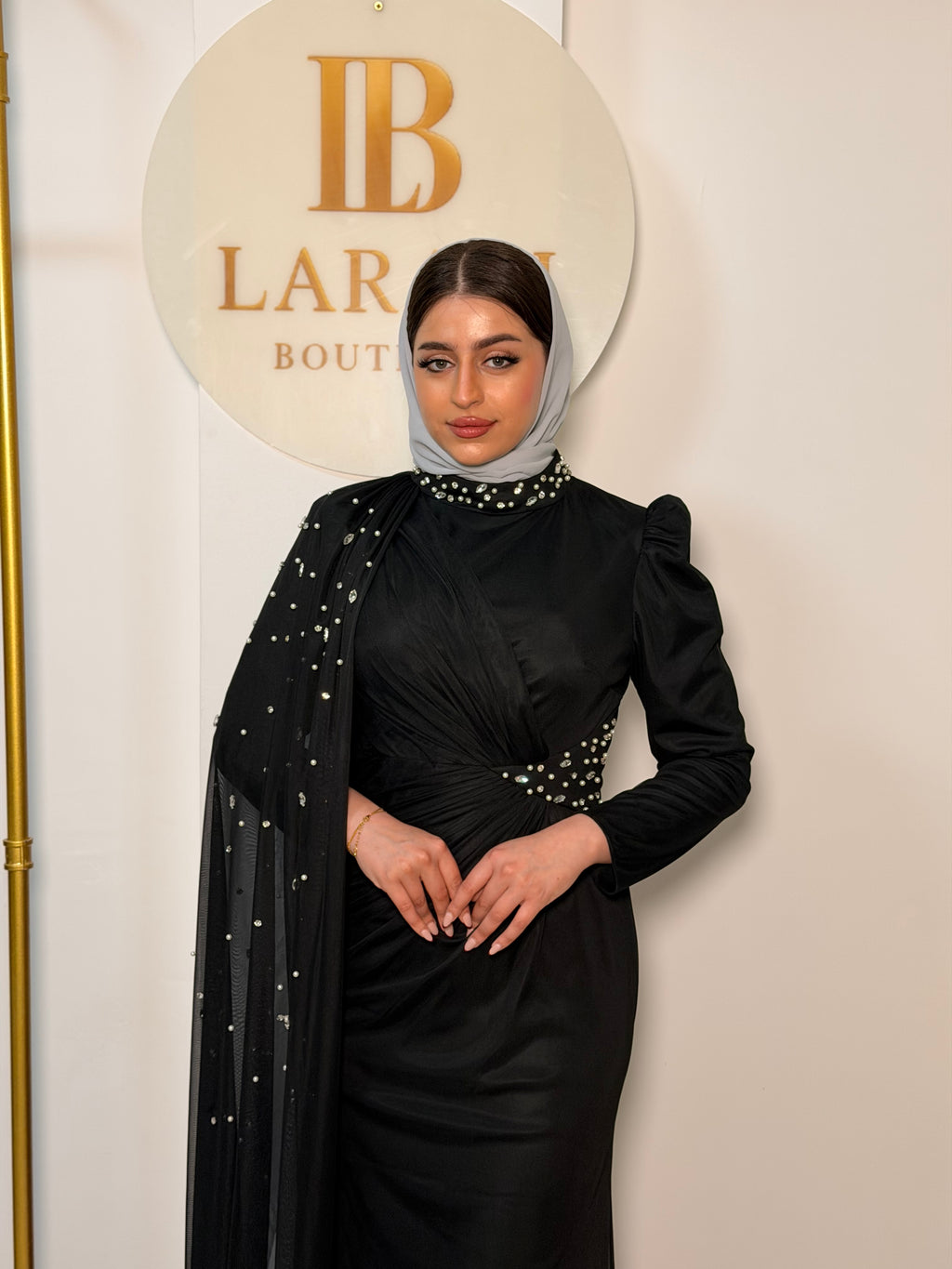 Eve Dress with Pearl Shawl - Black