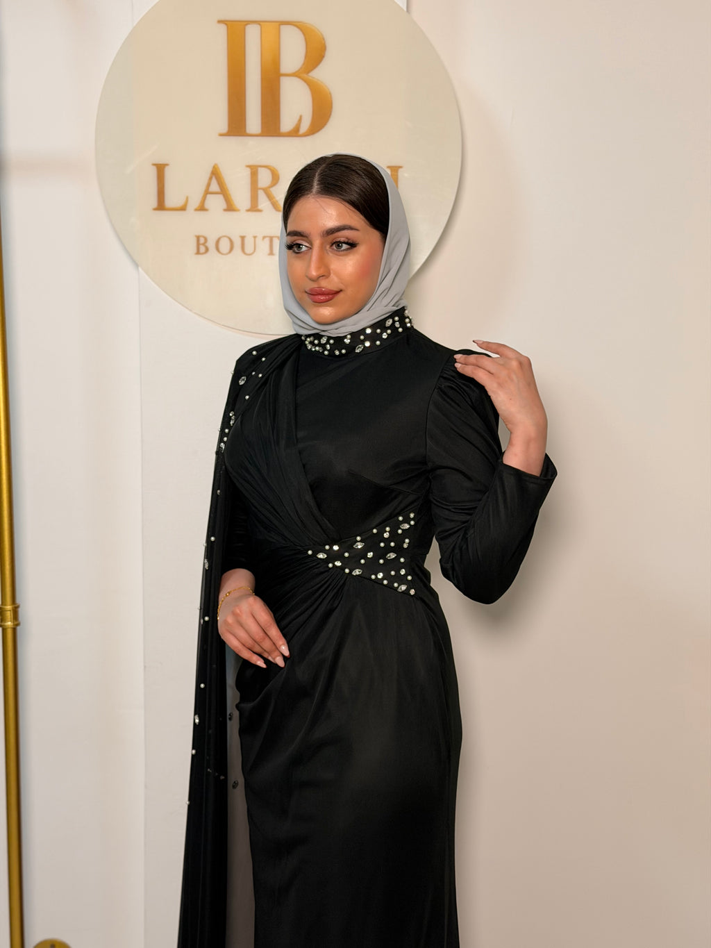 Eve Dress with Pearl Shawl - Black