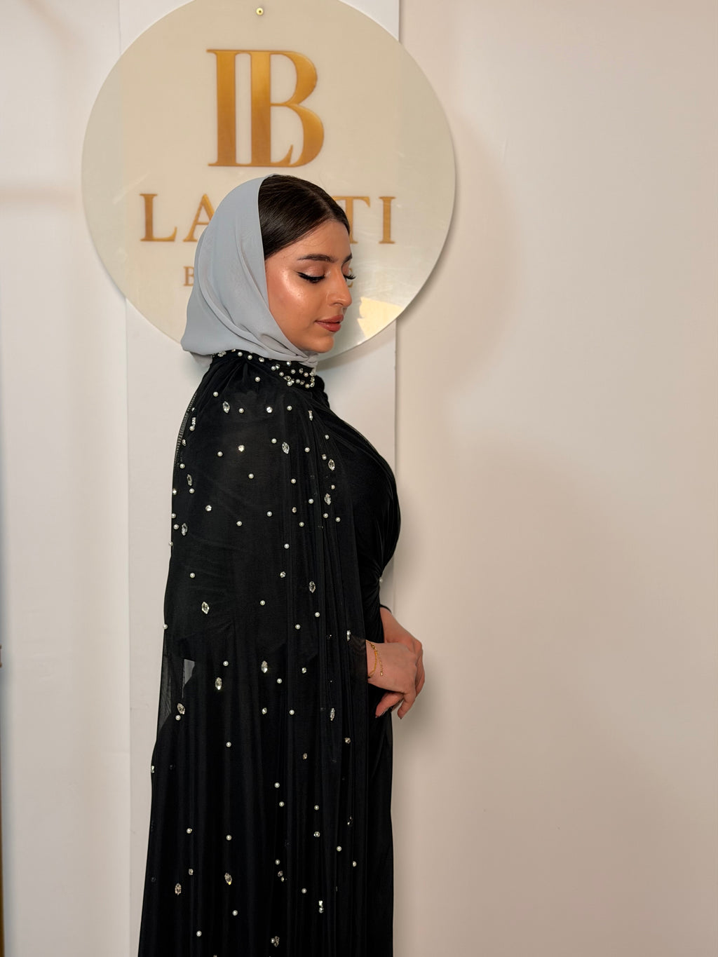 Eve Dress with Pearl Shawl - Black