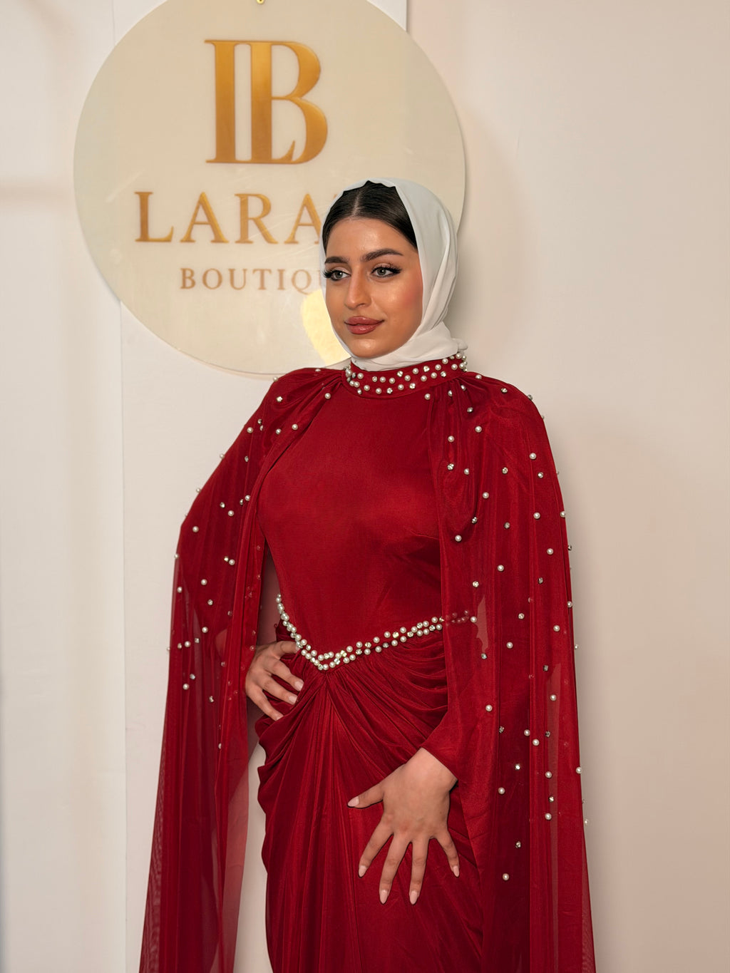 Eve Dress with Pearl Shawl - Burgundy