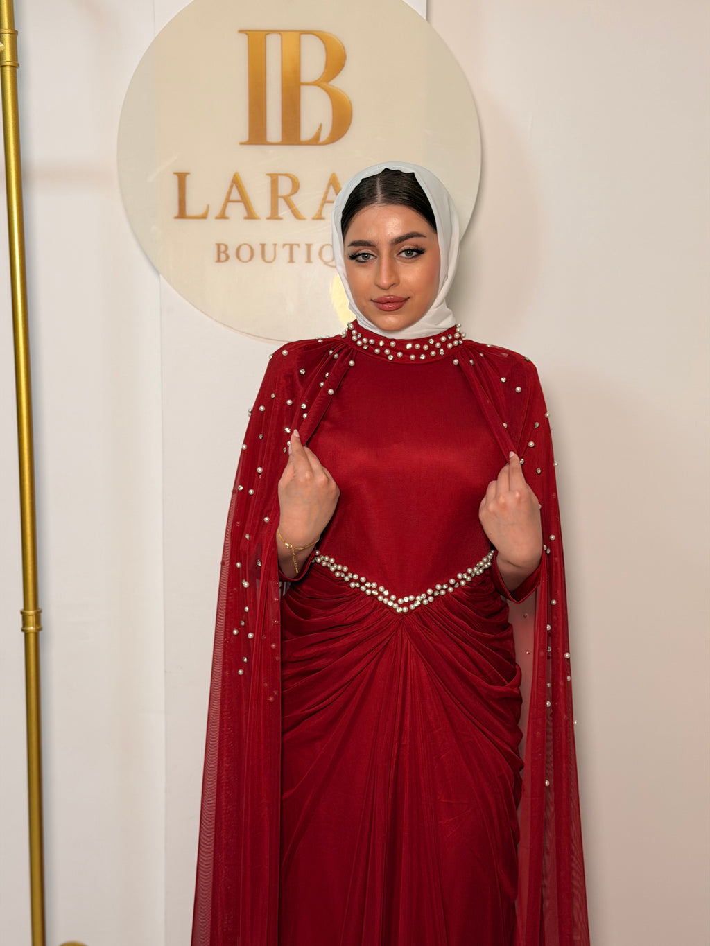 Eve Dress with Pearl Shawl - Burgundy