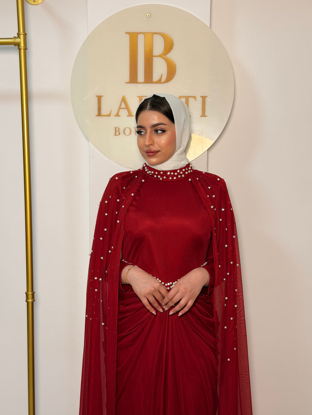 Eve Dress with Pearl Shawl - Burgundy