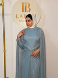 Eve Dress with Pearl Shawl - Dusty Blue