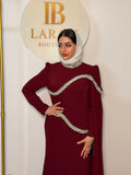 Evening Dress with Crystal Waves - Burgundy