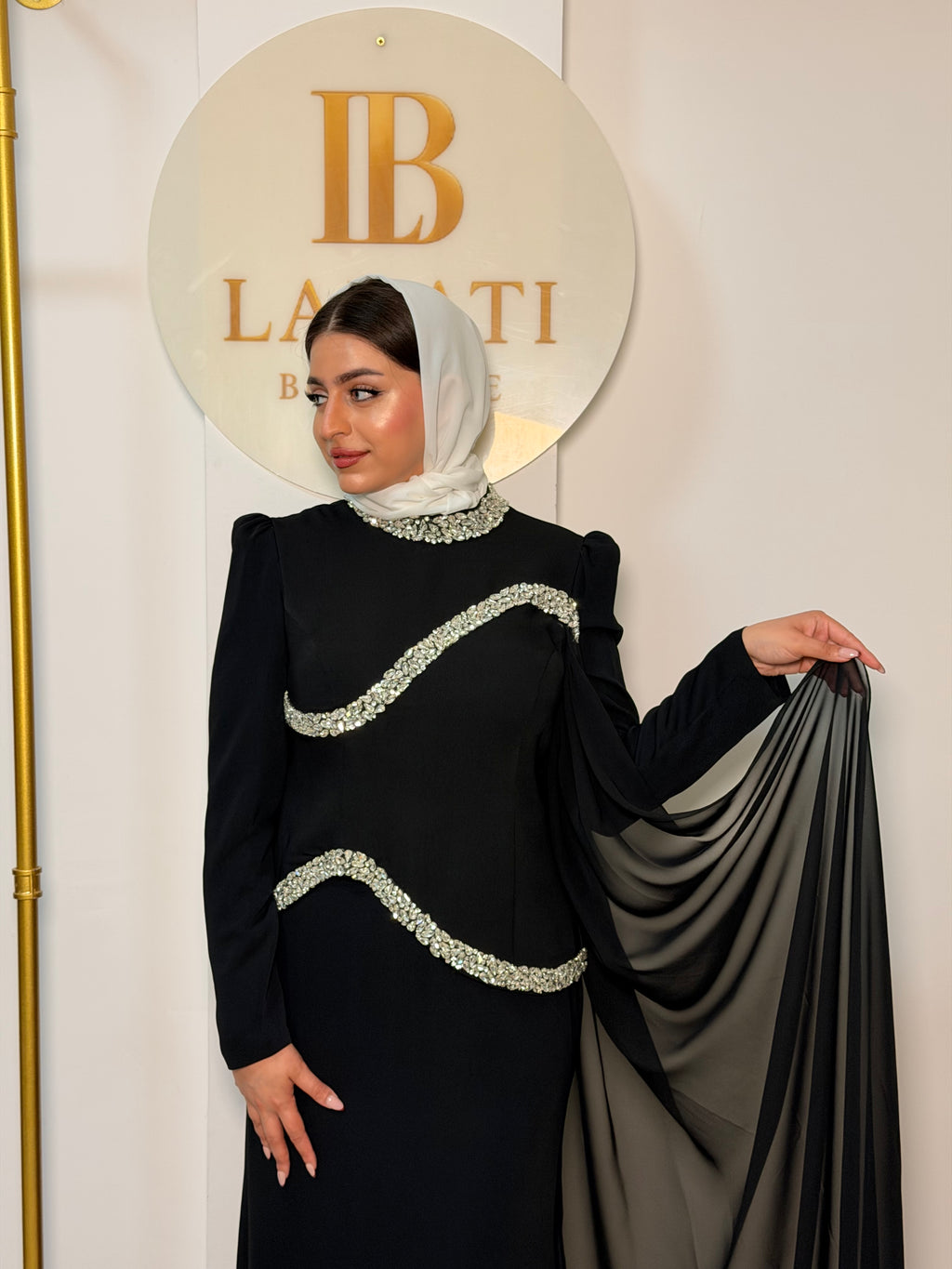 Evening Dress with Crystal Waves - Black