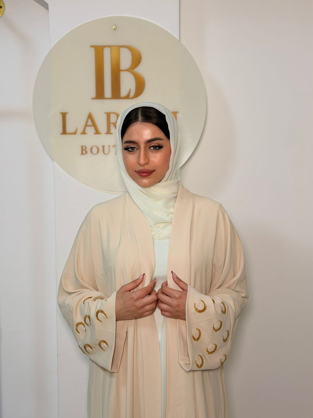Cream Gold Abaya - 2 Piece Set