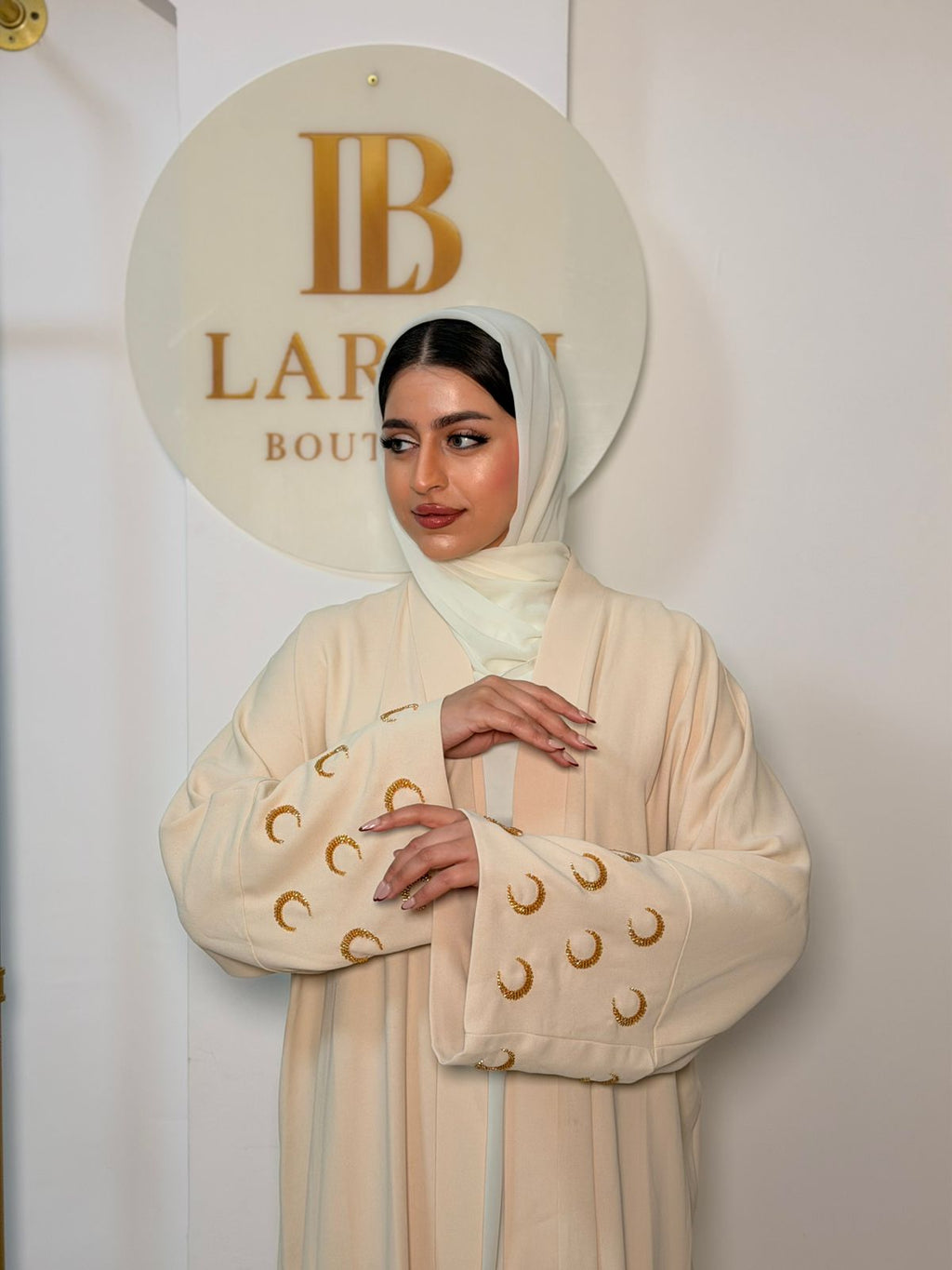 Cream Gold Abaya - 2 Piece Set