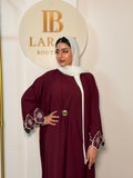 Burgundy Floral Embroidered Abaya