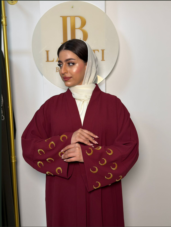 Burgundy Gold Abaya-2 Piece Set